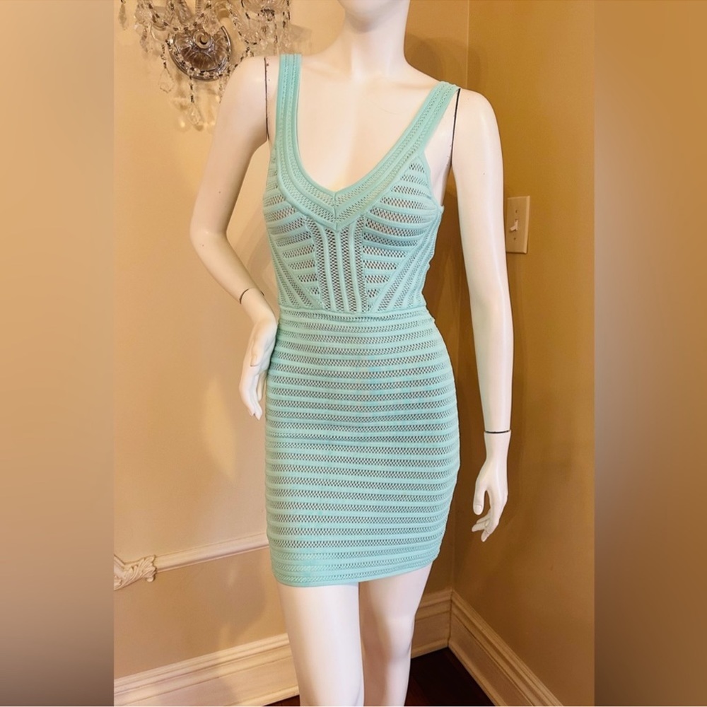 Bebe blue v-neck mini bodycon dress- NWOT